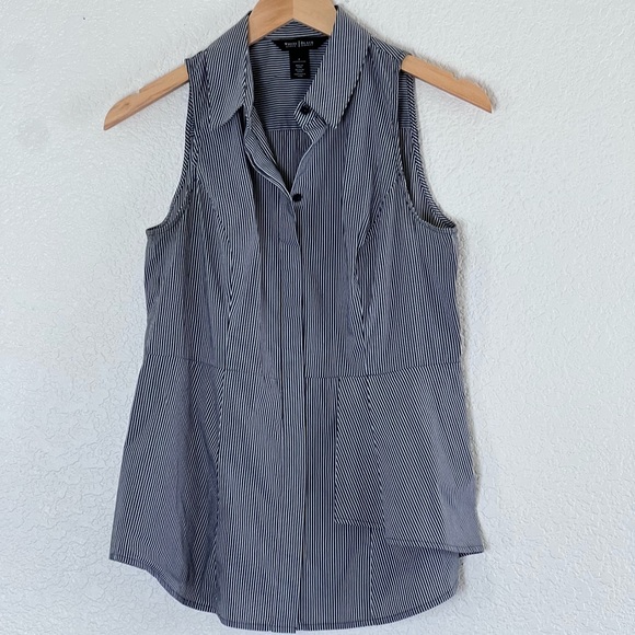 WHBM | Like new striped sleeveless button down shirt ruffle front size 4 - Picture 1 of 9
